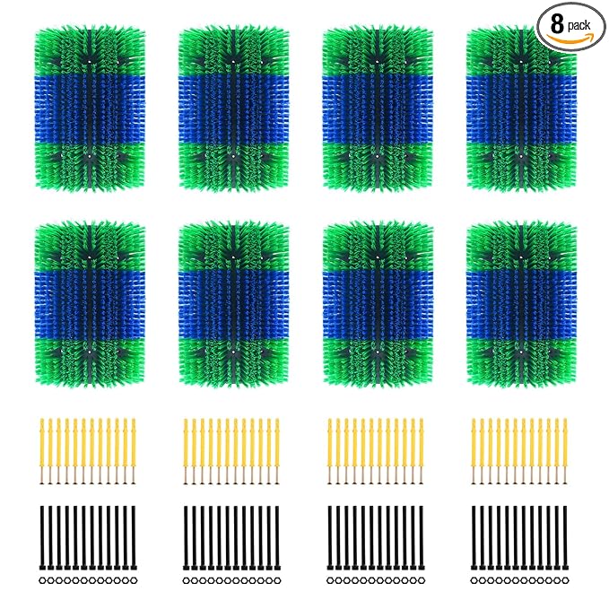 Extra Large Size Livestock Scratching Brush, Upgraded Horse/Goat/Cow/Cattle Scratcher Brush for Grooming, Itch Relief Horse Scratcher Brushes Kit with Two Sets of Mounting Screws(8-Pack,Green)