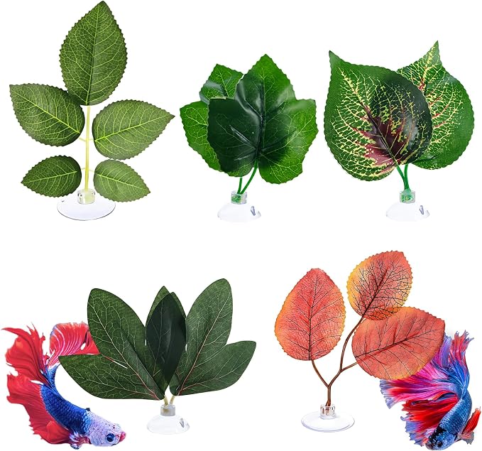 Betta Fish Plant Hammock - Aquarium Floating Leaf Decor with Suction Cup Beta Fish Hideout for Resting Simulating Habitat
