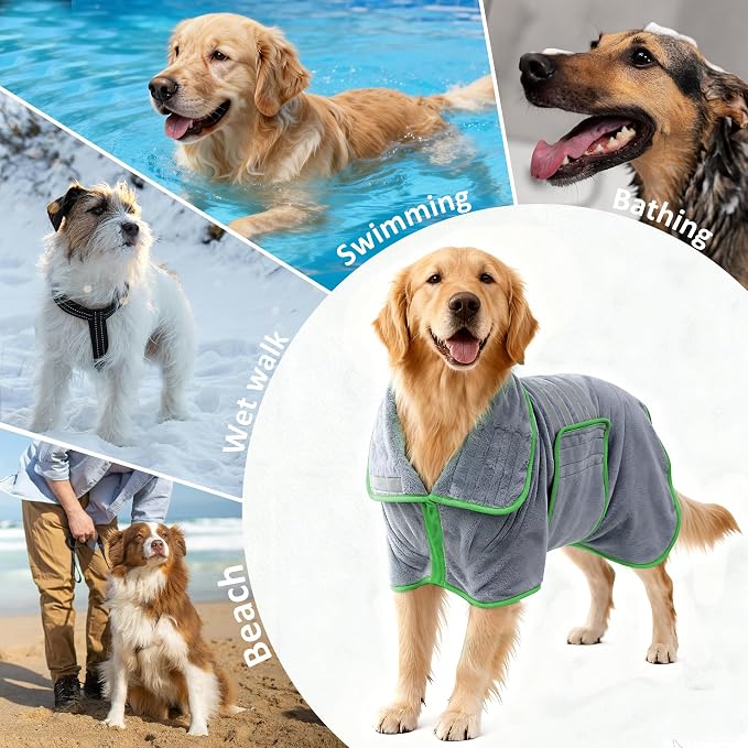 Soft Dog Bathrobe Fast Drying Dog Coat, Super Absorbent Dog Towels for After Bath, Microfiber Pet Robe Adjustable Collar & Belly Warm Keeping Dogs Coat for Pet Dogs & Cats (Grey, Small)