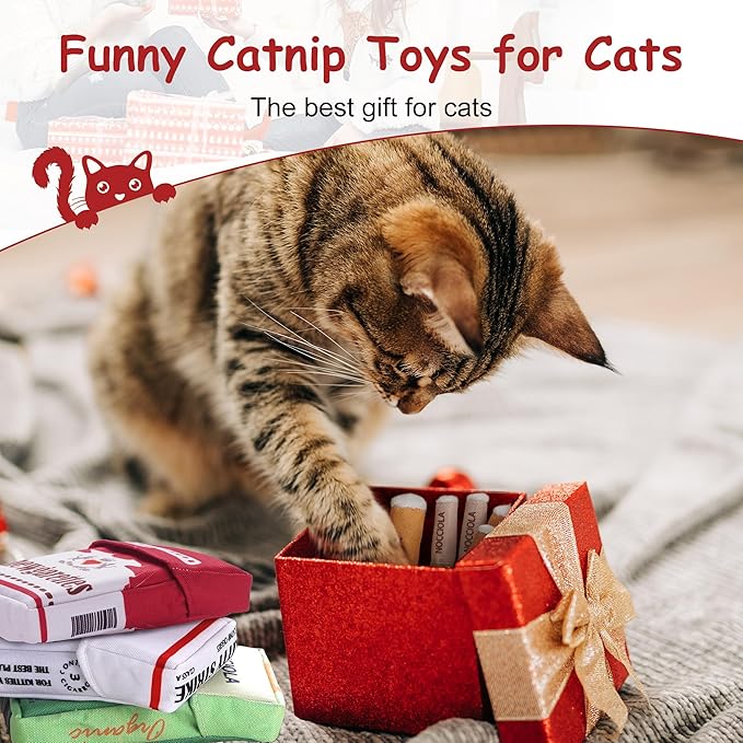 Nocciola 3 Pack Catnip Toys for Cats, Funny Cat Toys Filled with 100% Pure Organic Catnip, Safe Kitten Teething Chew and Kicker Toys, Stress Relieving Fun for Indoor Cats,Red
