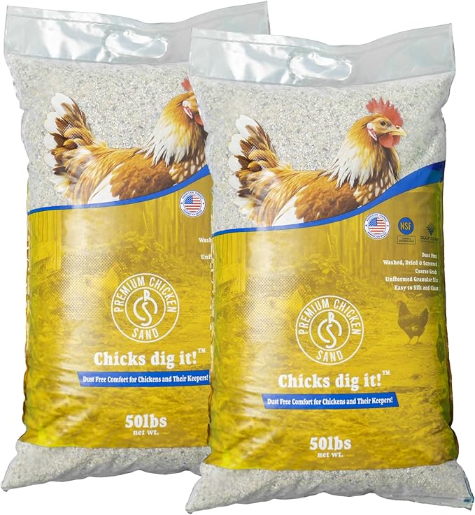 Premium Chicken Sand 50 lbs (2-Pack) – Dust-Free, Odor-Control Bedding for Chicken Coops, Nesting Boxes, and Runs – Natural Poultry Litter, 100 lbs Total