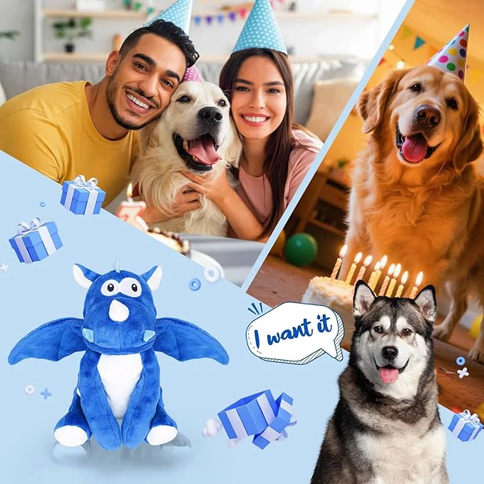 loncoldy Plush Dog Toys, Tough Chew Toys for Dogs, Crinkle Stuffed Squeaky Toy for Small Medium Large Breed, Interactive Plush Toys to Keep Them Busy, Cute Dinosaur Dog Toy, Pet Toys