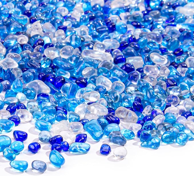 Keedolla 2 lbs/900g Blue Mix Aquarium Glass Pebbles Stones Fish Tank Rocks Gravel, Aquarium Rocks Glass Gems Stones for Crafts, Vase Fillers, Garden, Succulent Plants Decor