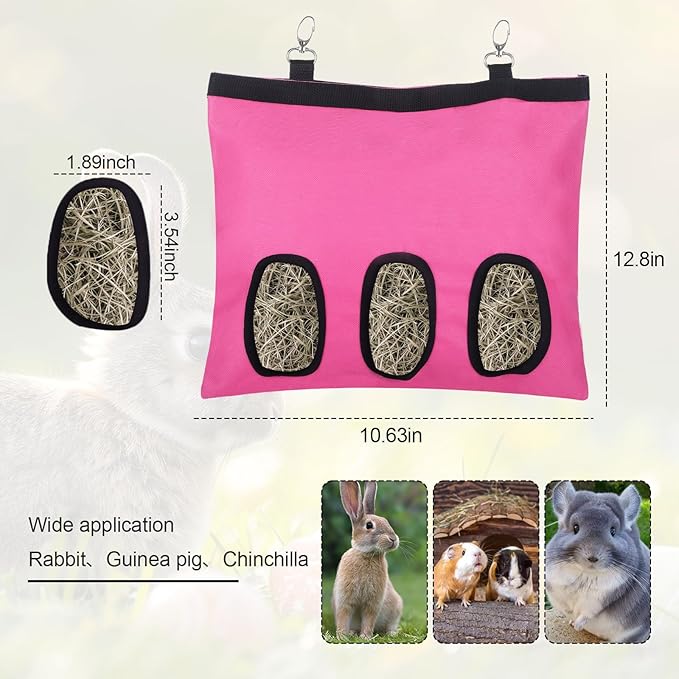 2PCS Rabbit Hay Feeder,3 Hole Hay Bag for Rabbits, Washable Hanging Small Animal Feeder for Guinea Pig Bunny Chinchillas Hamsters and Other Pets
