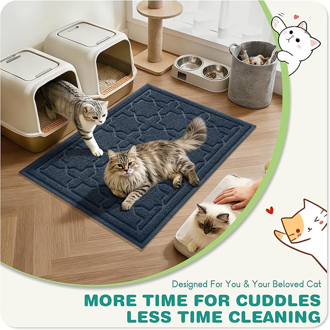 Yimobra Cat Litter Mat, Litter Trapping Waterproof Non Slip PVC Mat, Scatter Control Easy Clean for Litter Box, 35.4"x23.6", Dark Blue