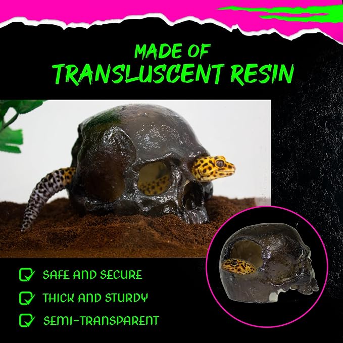 Spooky Skull Décor, Premium Aquarium Resin Skull, Fish Tank Skull Decoration, Unique and Durable Snake/Reptile Hide, Halloween Aquarium Décor for Small Pets, Perfect for Terrarium Décor