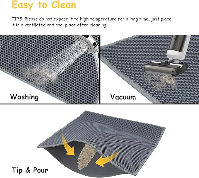 Cat Litter Mat, Litter Box Mat, Large Double Layer Waterproof Proof Trapping mat, Non-Slip Design, Kitty Litter Rug, Cat Supplies, Easy to Clean, 30x35.8 Inch, Grey, Pack of 1