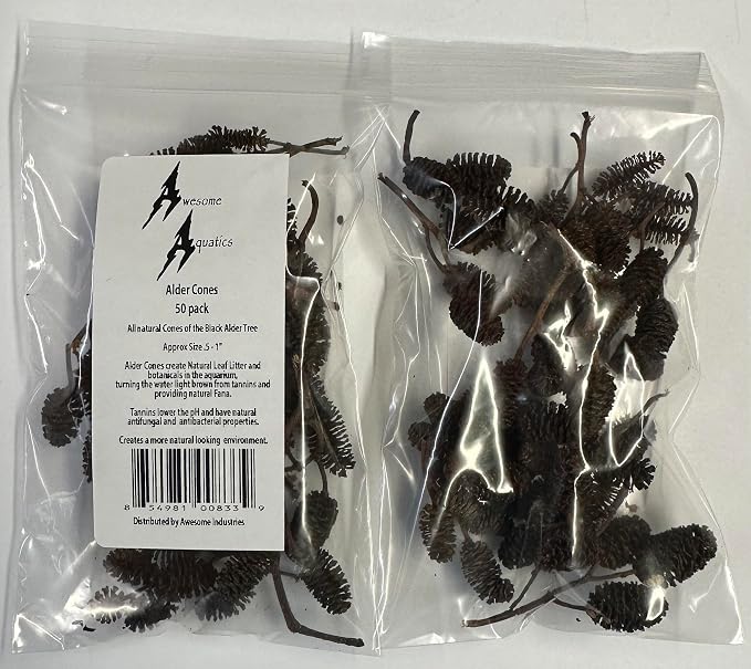 Awesome Aquatic 50 Alder Cones, Blackwater, Betta Shrimp Habitat | Natural tannins Botanicals Softwater Leaf litter Biofilm surface Water enrichment Natural décor Easy to use