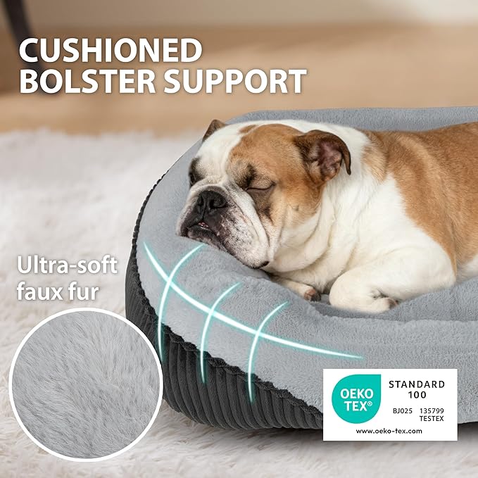 Washable Orthopedic Dog Bed - Soft Calming Pet Cuddler with Anti-Slip Bottom, Durable Plush Puppy Bed for Sleeping and Resting, Small(20"x19"x6")