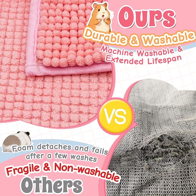 Guinea Pig Cage Liner, 4 PCS Washable Fleece Bedding Pad, Reusable Pee Pad Mat for Small Animals, Reusable Bunny Rabbit Cage Liner Hamster Chinchilla Cage Accessories 16x12 Inch