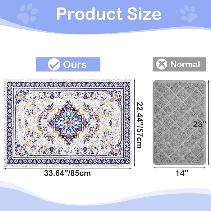 Glittme Cat Litter Mat with Non-Slip Bottom Litter Box Mat 33"X22" Litter Trapping Mat Easy to Clean Washable Cat Food Mat for Kitty,L