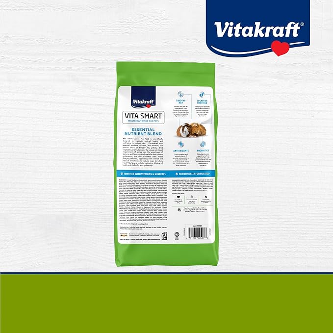 Vitakraft Vita Smart Guinea Pig Food - Complete Nutrition - Premium Fortified Blend with Timothy Hay for Guinea Pigs, 8 Pound (Pack of 1)