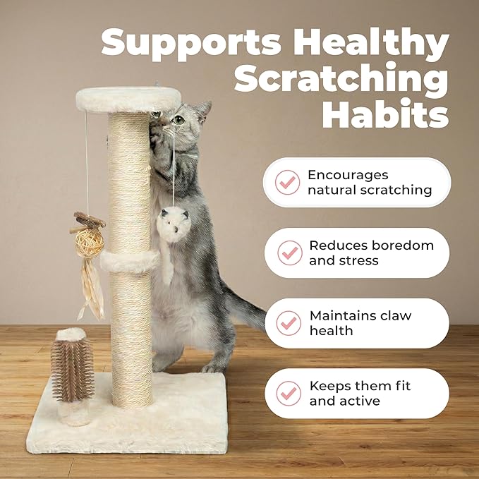 Best Pet Supplies Catify Cat Scratcher, Fun Interactive Scratchers, Posts, Poles, Claw Safe, Furniture Saver Indoor Play Support Natural Cat Behaviors Heavy Duty - Beige, 11.78 x 11.78