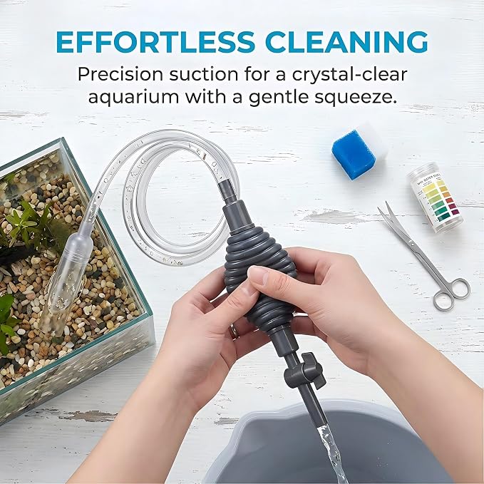 Gravel Cleaner Aquarium Siphon Vacuum Pump, Flow Control 5.7FT Hose 50 Gal | Siphon vacuum for gravel & sand cleaning and water changes. Flow control valve, 5.7FT hose, fits 10–50 gallon tanks.