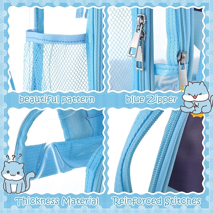 Kacctyen 3 Pcs Clear Backpack Heavy Duty Clear Stadium Bag Transparent Backpack with Lunch Bag(Blue,Dog)