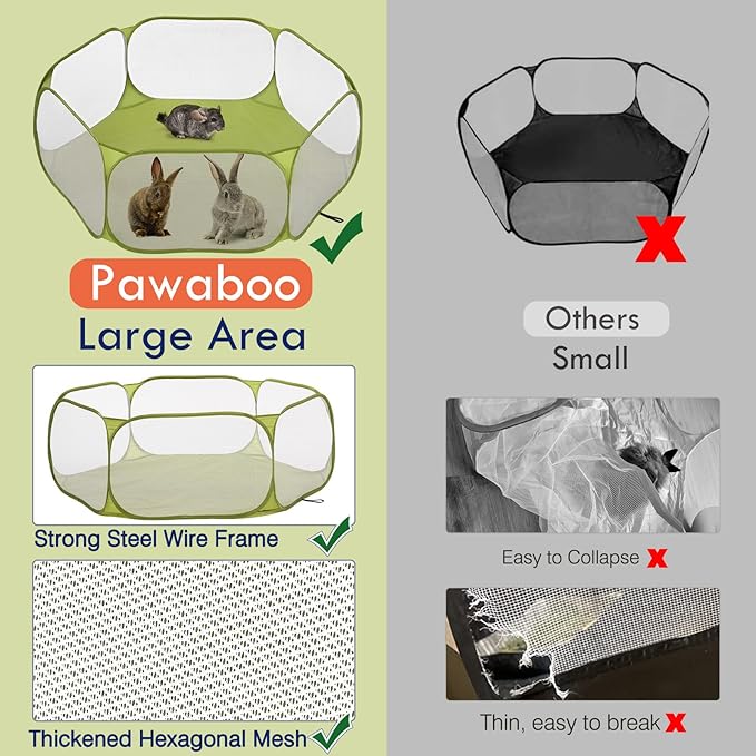 Pawaboo Small Animals Playpen, Waterproof Small Pet Cage Tent with Strong Steel Wire Frame, Portable Outdoor Yard Fence for Chick/Kitten/Puppy/Guinea Pig/Rabbits/Hamster/Chinchillas, Green