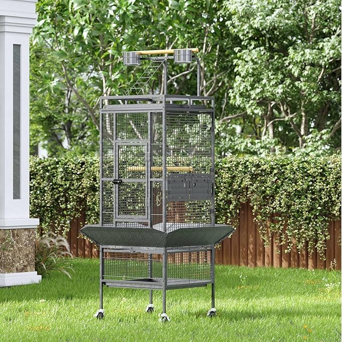 61 Inch Large Bird Flight Cage Rolling Parrot Cage with Storage Shelf for Mid-Sized Birds, Macaw Cockatiels Conures Parakeets Budgie Finch