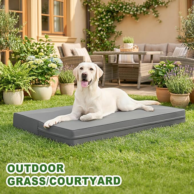 Vonabem Outdoor Waterproof Dog Bed Washable, Jumbo Large Crate Pad 54 inch, XXXL Cooling Wipeable Leather Pet Beds with Removable Cover Reversible, Foam Anti-Slip Kennel Pads 53"x36" Grey