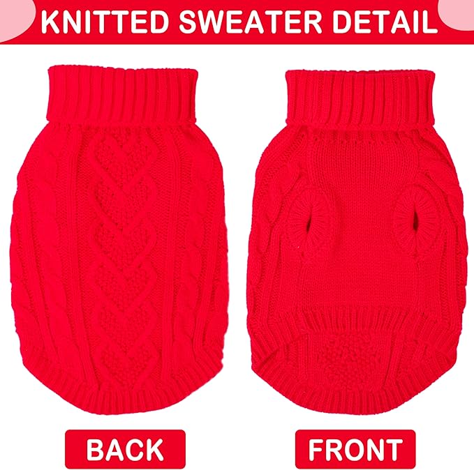 Dog Christmas Sweaters Small Dog Clothes for Winter Solid Knitted Doggy Sweater Warm Dachshund Clothes Doggy Pullover Xmas Outfit with Heart-Shape Design(Red, Medium)