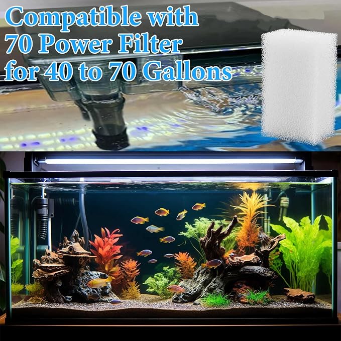 Threlaco 6 Pcs Compatible with Aquaclear 70 Foam Filter Inserts, for Filtering Mechanical and Biological Media, Keeping the Water Tank Clean and Fresh