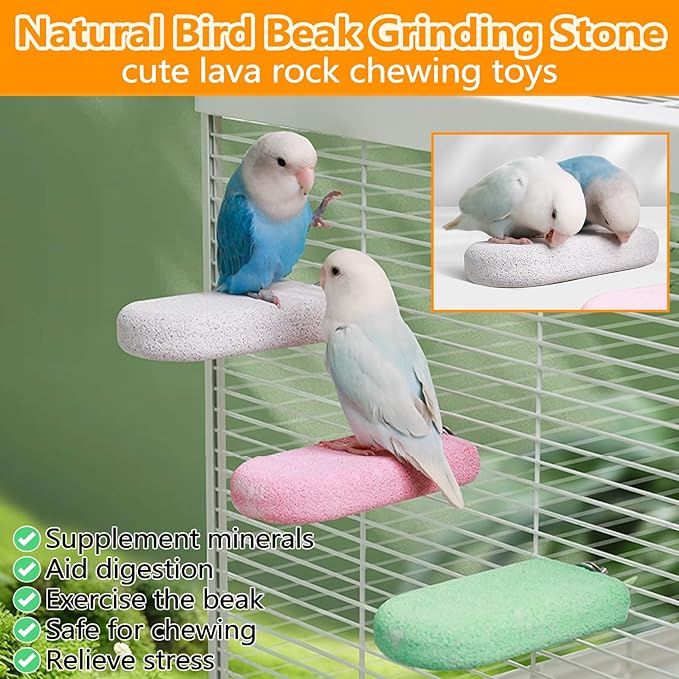 4 PCS Bird Beak Grinding Stone,Bird Perch Stands,Parrot Calcium Perch Platform,Parakeet Pumice Lava Beak Grinding Block Claws Trimmer Climbing Chewing Toys for Budgie Cockatiel Conure Lovebird