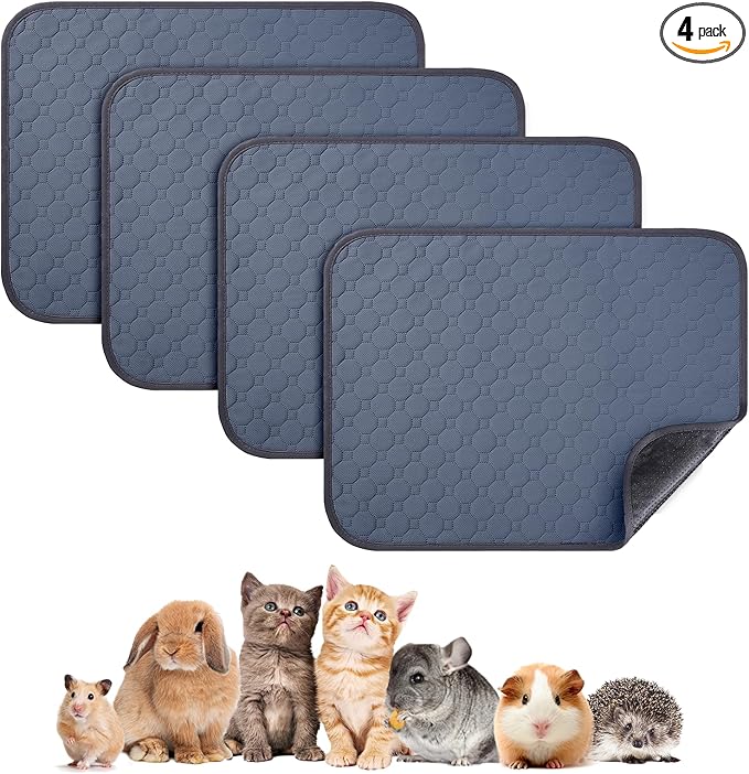 4 Pack 24 x 18 Inch Guinea Pig Cage Absorbent Liner Reusable Waterproof Super Absorbent Guinea Pig Urine Pad Non-Slip Mat for Small Animals Rabbit Hamster Rat. Washable Guinea Pig Bedding