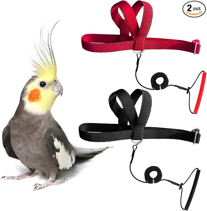 VANFAVORI Adjustable Bird Harness with 80 Inch Leash, Outdoor Flying Kit Training Rope for Bird Parrots Cockatiel S Size Weight 70-120 Grams, 2 Pieces