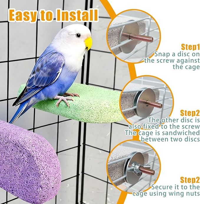 4 PCS Bird Beak Grinding Stone,Bird Perch Stands,Parrot Calcium Perch Platform,Parakeet Pumice Lava Beak Grinding Block Claws Trimmer Climbing Chewing Toys for Budgie Cockatiel Conure Lovebird
