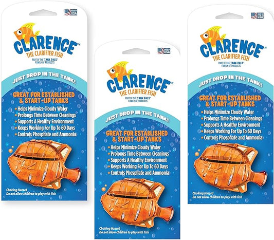 Clarence the Clarifier Fish - 3 pk, Orange - Aquarium Treatment, Clear Cloudy Fresh-Saltwater, Fish-Plant Safe, 10gal Tank Maintenance Each