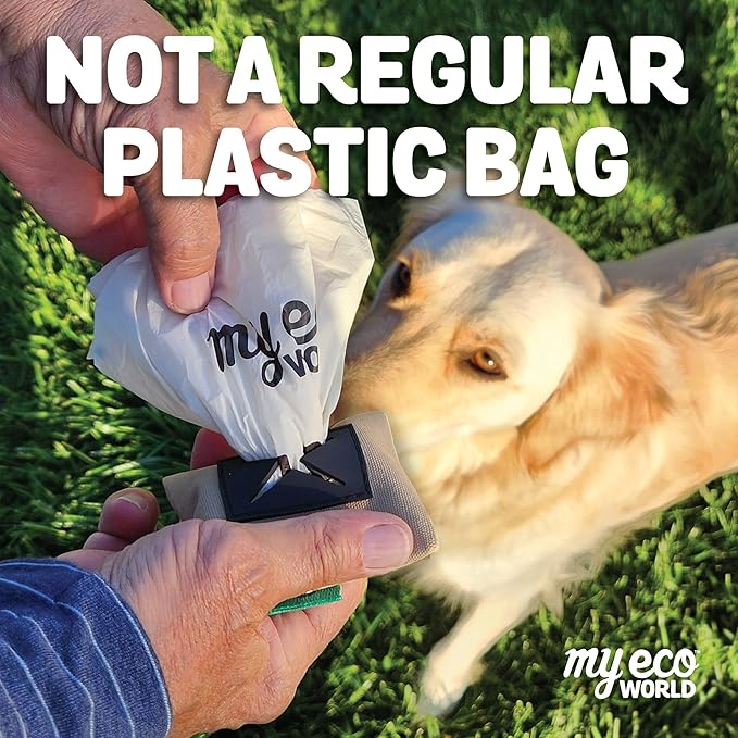 MyEcoWorld® Compostable Pet Poop Bags - Made with Corn and Other Certified Compostable Materials - 240 Bags - 16 Roll - Extra Strong - Leak Proof - Unscented - Easy to Open