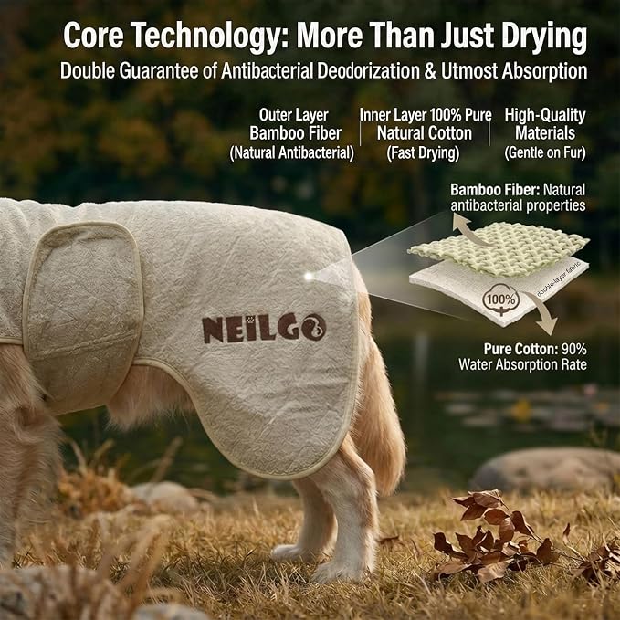 Fast Drying Double-Layer Dog Robe, 720g Heavyweight Dog Bathrobe, Super Absorbent Dog Towels for Drying Large Dogs, Bamboo Cotton Warm Dog Pajamas, Orange