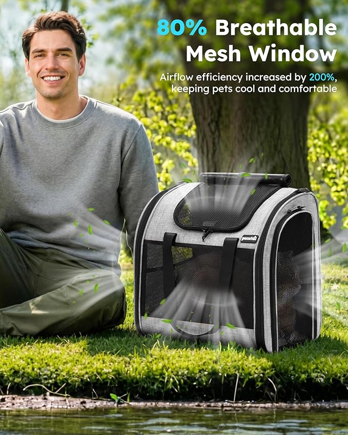 Pecute Cat Backpack with Widened Interior Space, Upgraded Dog Backpack Carrier with Various Ways to Carry, Pet Backpack with Breathable Mesh, Pet Travel Carrier with Soft Padded, Reinforced Support