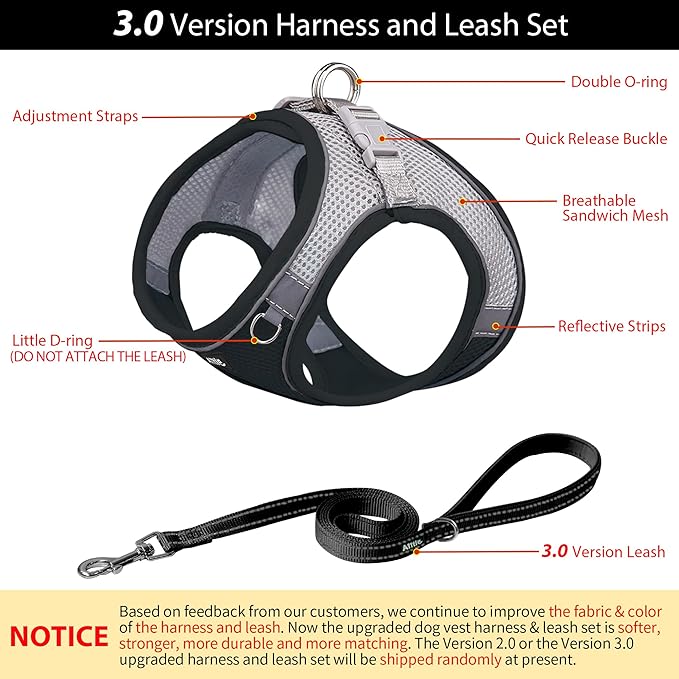 AIITLE Easy Walk Dog Harness and Leash Set - Pet Supply No Pull, Step in Adjustable Dog Harness with Padded Vest, Dog Harness No Choke Over, Easy to Put on Medium Dogs Black L