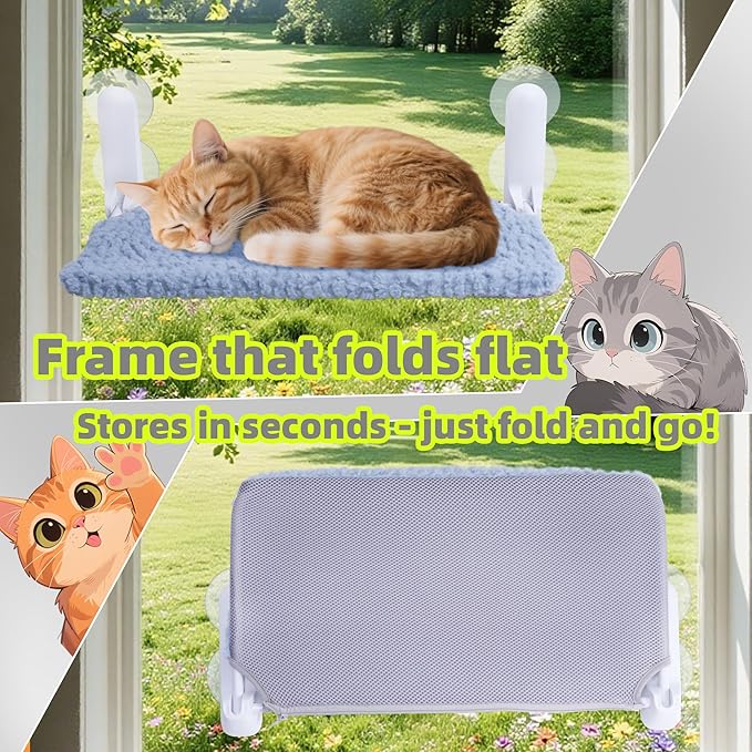 AIWIKIDE 2PC Cat Window Perch, Easy Install Bracket, Portable Wall Hammock for Indoor Cat, Light Blue