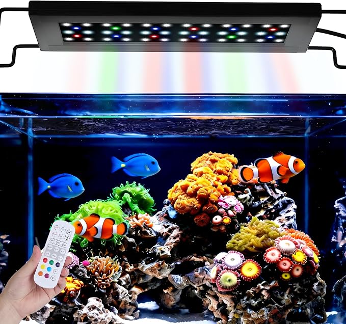 LED Aquarium Light, Full Spectrum Fish Tank Light with 9 Light Modes, Adjustable Timer/Brightness, 24/7 Mode Cycle Timer, Extendable Brackets for 12-22 Inch Freshwater/Saltwater Tank