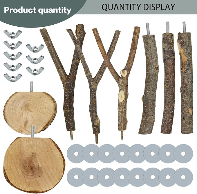 8 PCS Bird Perch Set for Cage - Natural Apple Wood Platforms & Hardwood Branches for Parakeets, Budgies, Cockatiels - Small Bird Habitat Gym, Climbing Stand & Safe Chew Toys