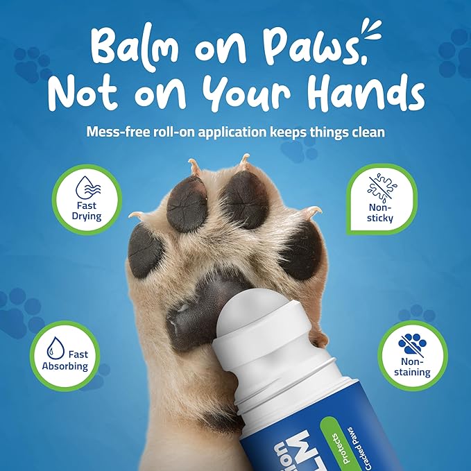 Roll-On Dog Paw Balm - Moisturizer & Soothing Protection from Snow & Hot Pavements - Snout Soother for Dogs - Easy & Fast to Apply, Natural, Non-Toxic, Food-Grade, Lick-Safe Wax