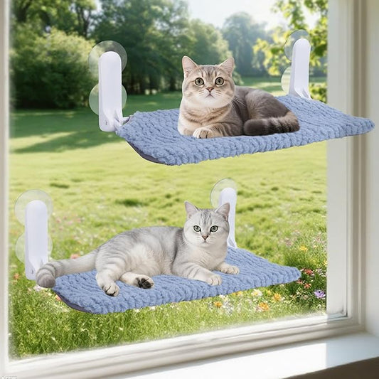 AIWIKIDE 2PC Cat Window Perch, Easy Install Bracket, Portable Wall Hammock for Indoor Cat, Light Blue