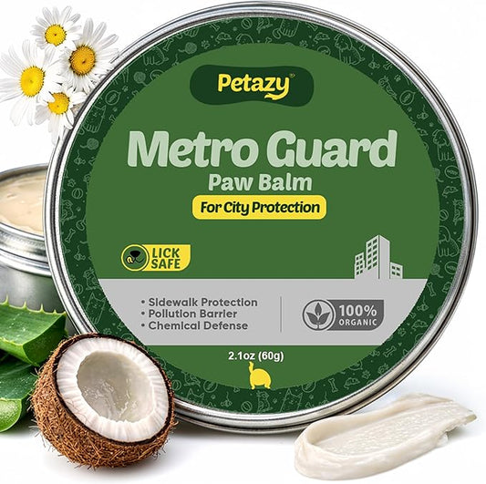 Petazy Dog Paw Balm – Metro Guard Formula for Hot Pavement, Pollution & City Surfaces | Lick-Safe, Natural Shield with Beeswax, Aloe Vera & Vitamin E | Paw & Nose Balm for Dogs & Cats, 2.1 oz