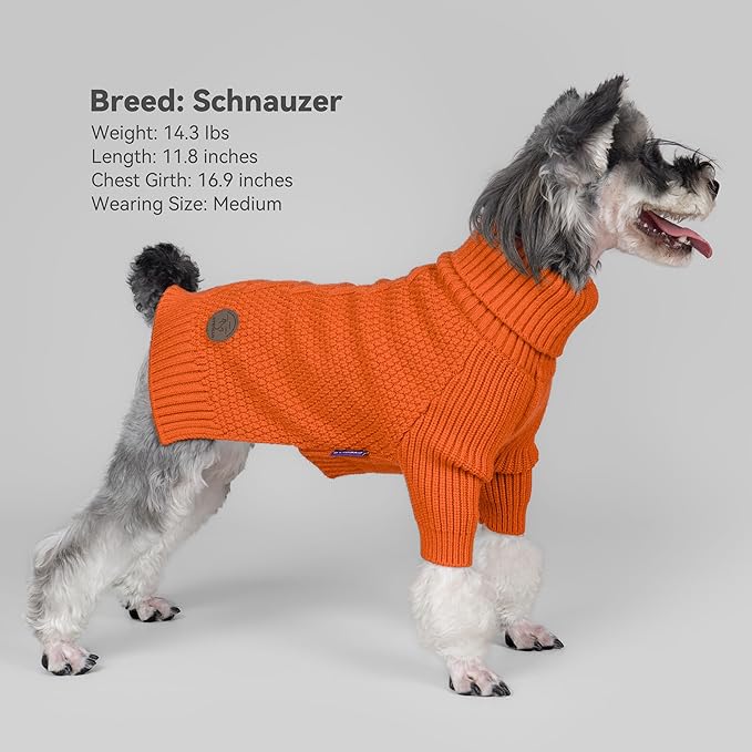 cyeollo Dog Sweater Pullover Turtleneck for Dogs, Classic Knitwear Fall Winter Cold Weather Dog Clothes Warm Pet Apparel Small Medium Large Pet Sweaters, Orange XL