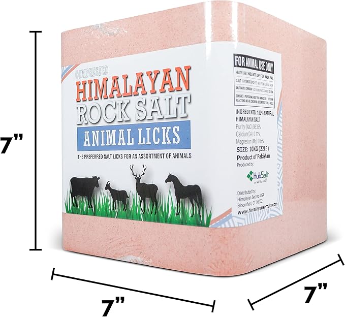 Salt Block for Deer & Horses – Compressed Mineral Salt Lick for Livestock, Cattle & Goats – Himalayan Secrets Pink Rock Salt Block (22LB/10KG, Block w/ Mounting Hole)
