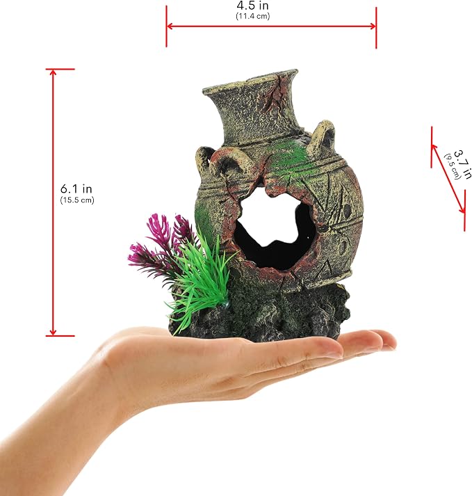 Aquarium Decorations Big Cave Fish Tank Large Vase Jar Jug Sunken Ornament Landscaping Rocks Saltwater Freshwater Small & Medium Fish Garden Pond Ornaments Resin