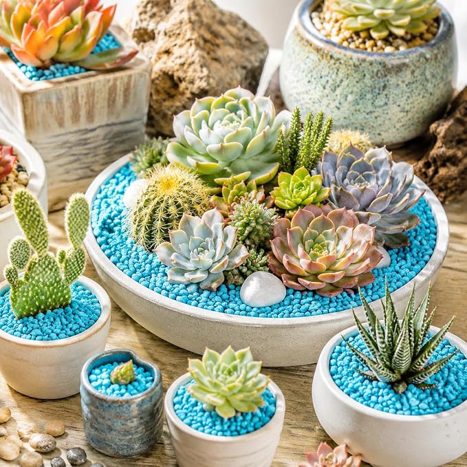 Blue Succulent and Cacus Gravels,Fairy Garden Mini Rocks,0.88 LB,3-5mm | Aquarium Fishbowl Decor Pebbles,Indoor Plants Topper Dressing Small Stones