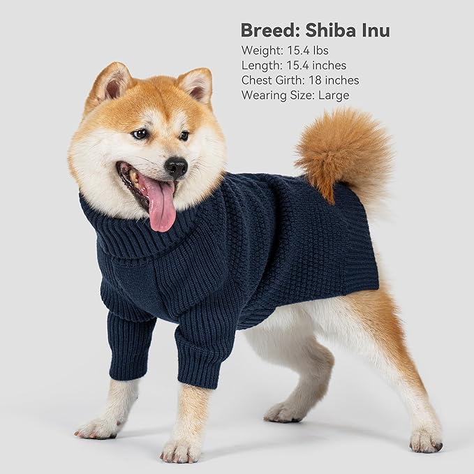 cyeollo Small Dog Sweater, Warm Turtleneck Sweaters for Small Dogs Boy, Knit Doggy Sweatshirt with Sleeves Fall Winter Pullover Cold Weather Dog Clothes for Indoor & Outdoor Wear, Navy S