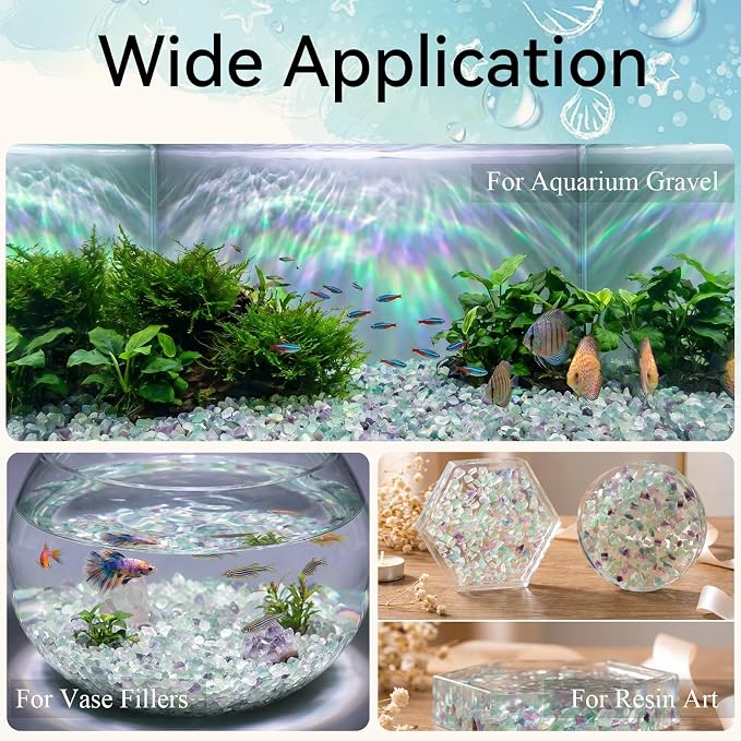 1LB Crystal Chips Stone Fluorite 3-5mm Mini Decorative Rock | Crushed Crystal Quartz Bulk,Irregular Polished Rocks for Fish Tank,Vases Filler,Succulent Plants Decor,Aquarium Gravel Rocks