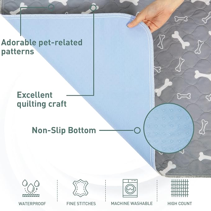 Eterish Reusable Washable Pee Pads for Dogs Extra Large 54'' x 54'' 2 Pack, Absorbent Pet Puppy Dog Training Pads Non-Slip, Waterproof Whelping Potty Pads for Dogs Leak-Proof