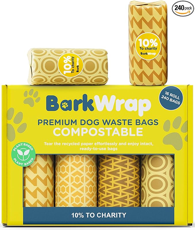 Biodegradable Compostable Dog Poop Bags Rolls – 240 Bag Extra Thick Plant Based Leak-Proof Dog Waste Bags, Easy Open, Certified Home Compostable Earth Friendly 10% To Charity