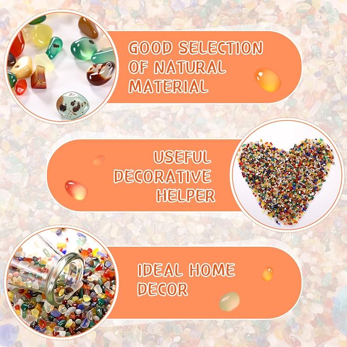 2.2 Lb/1000g Decorative Crystal Natural Agate Stone Pebbles Tumbled Gemstones Sea Glass Rock for Fish Tank Gravel, Vase Filler, DIY Crafts(Bright Color)