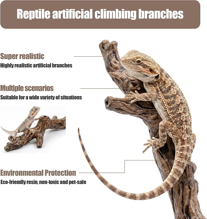 Pet climbing simulated tree branches, natural wood texture resin decoration, glass tank tree trunk decoration, suitable for bearded dragon lizards, geckos, frogs, chameleons, spiders, etc