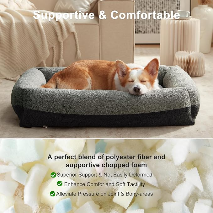 FURTIME Washable Dog Bed Extra Large Sized Dogs, Washable Comfy Fluffy XL Dog Bed, Removable Zipper Cover Machine Wash, Durable Sleeping Pet Cuddler Bed with Anti-Slip Bottom, 42x30x8 in, Dark Grey